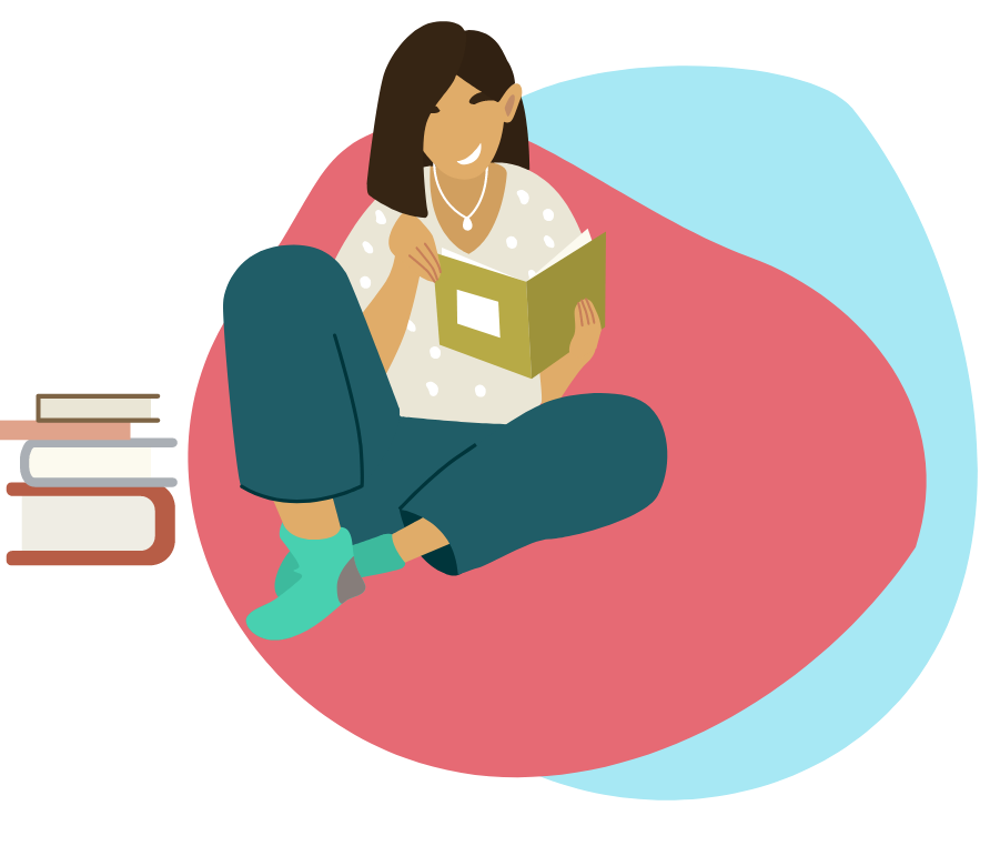 Girl smiles while reading girl